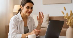 Pessoa em terapia online, refletindo sobre a vida